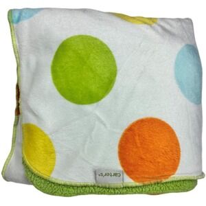 Carter's Green Sherpa Big Polka Dot Baby Blanket Orange Blue Yellow Unisex 30x40